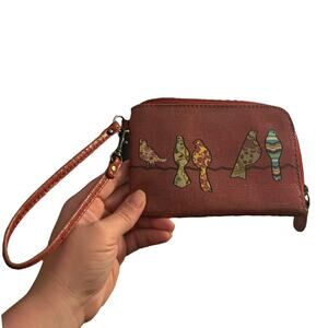 Bird Print Brown/Red Clutch